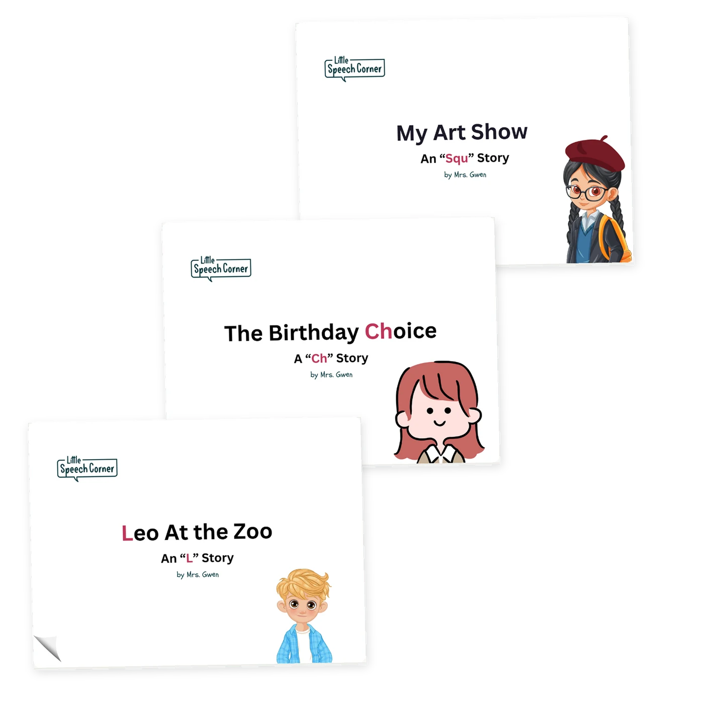 Sound Story covers: My Art Show, The Birthday Choice, and Leo At the Zoo.